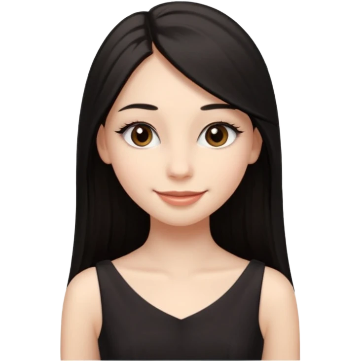 Cabelos pretos longos lisos ,olhos castanhos escuros puxadinho para cima com cílios grandes Pele clara ,nariz pequeno ,lábios mais carnudos ,adolescente 16 anos , com vestido de alinhamento emoji