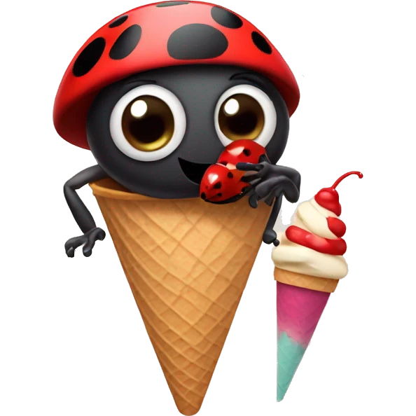 Ladybug wearing a hat eating ice cream  emoji