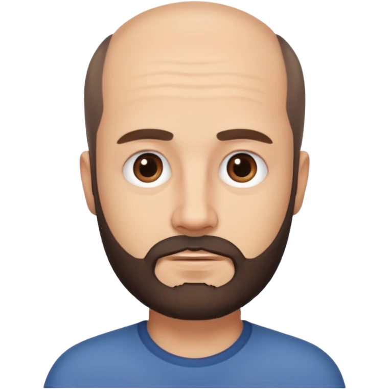 semi balding man with short hair and has a beard. dark brown eyes and brown beard. no wrinkles on face, he still looks young  emoji