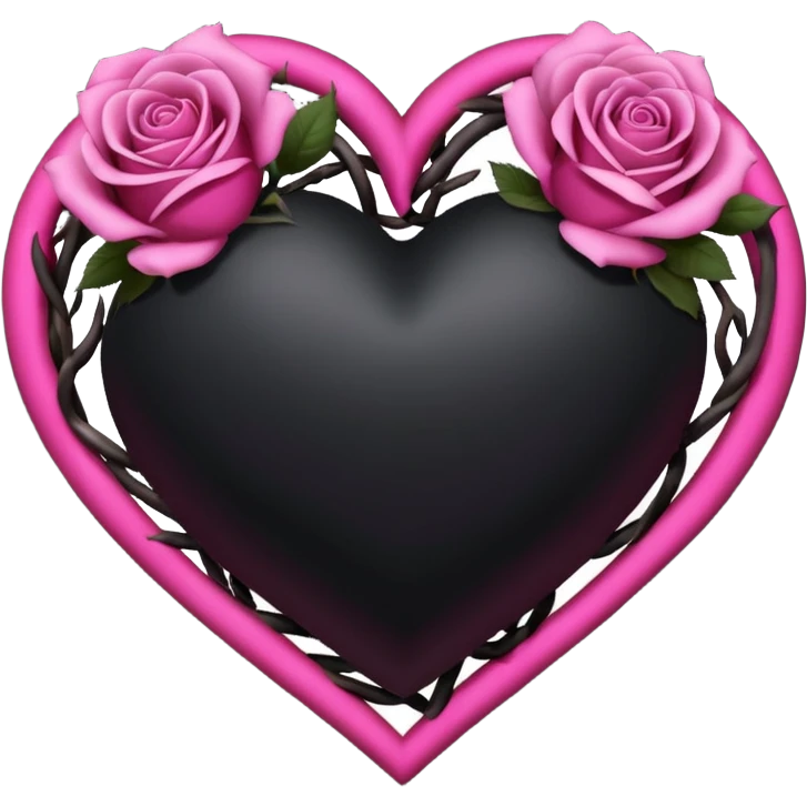 black heart entwined with dark pink flowers emoji