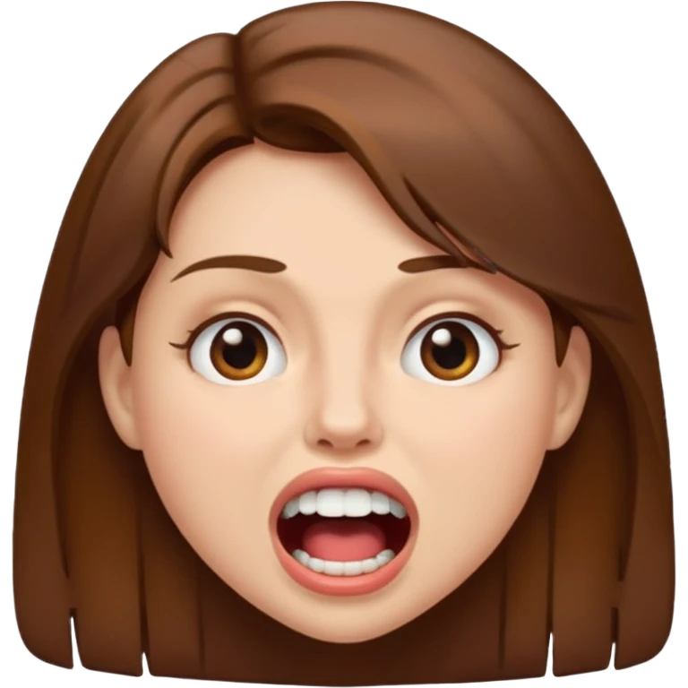 Woman brown hair. Mouth open. Not smiling emoji
