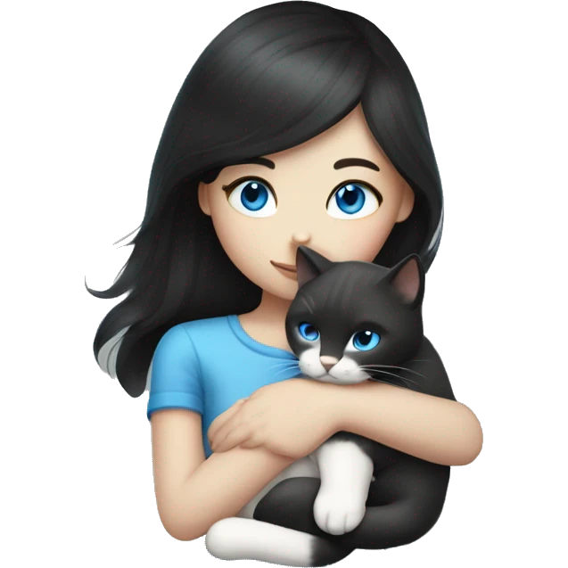 Fair skin girl dark hair hug white cat with blue eyes  emoji