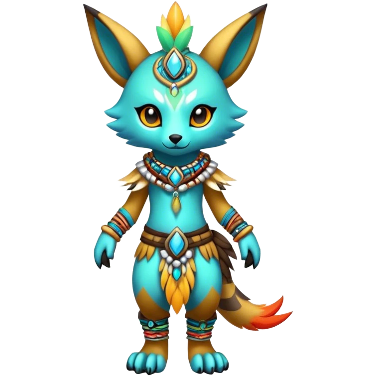 Anthro Sona Cool Edgy Cute Colorful Shy Shamanic Tribal Shiny Fakemon-Fantasy-Creature Full Body emoji