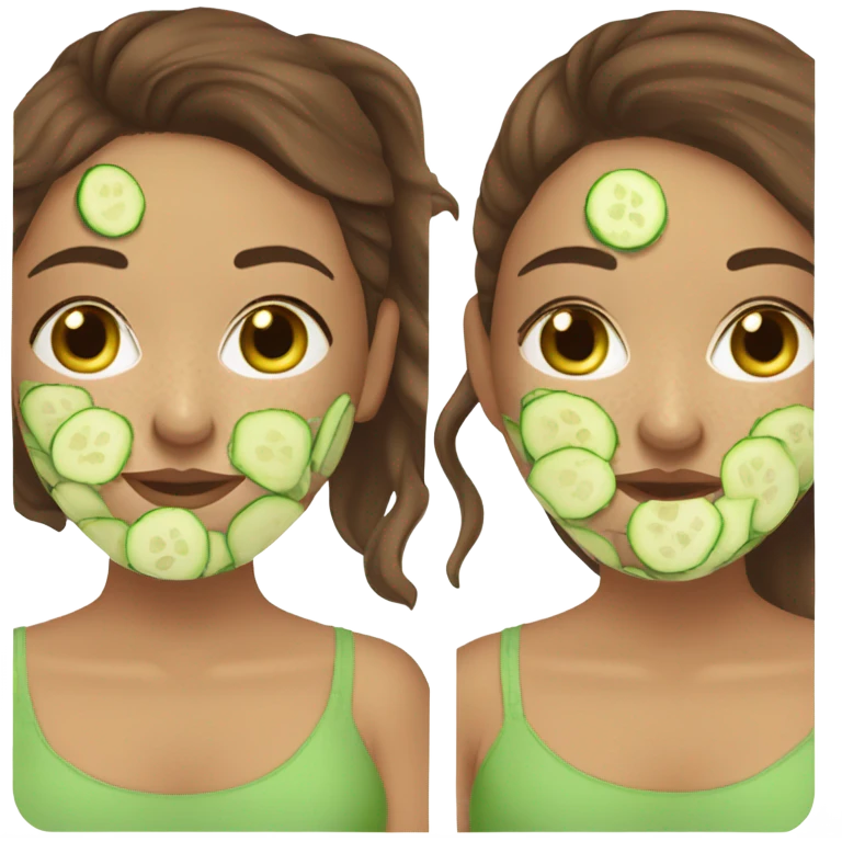 Girl with freackles Brown hair and white skin wears skin care mask Thats Green with Pickle on her eyes emoji