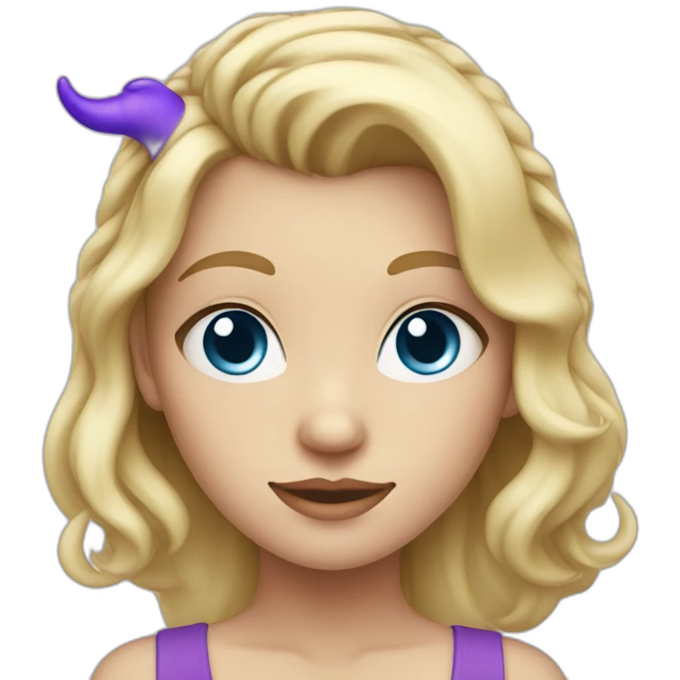 Blonde girl with blue eyes and violet horns emoji