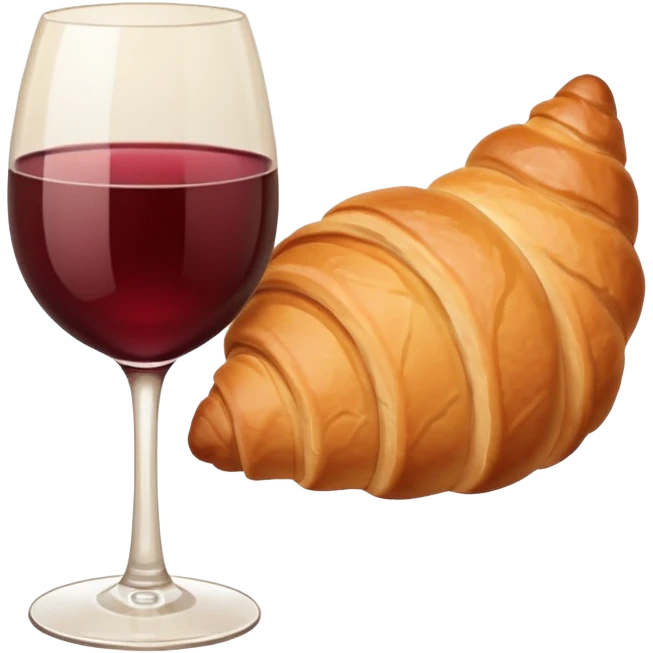French cuisine humanless avatar in clean emoji-style illustration. Croissant and wine glass, soft beige tones, simple shapes, flat design, refined and cozy. emoji