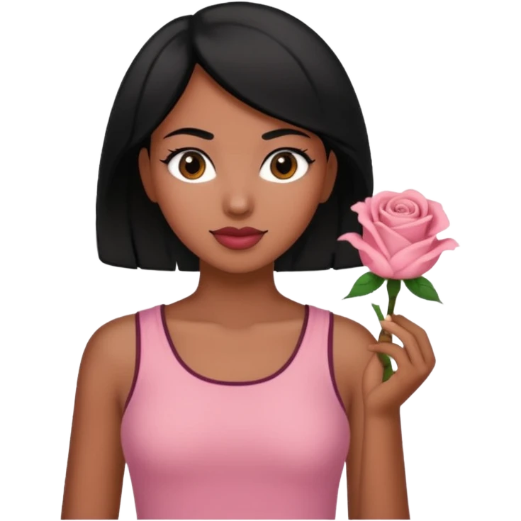 Black hair woman wearing rose top emoji