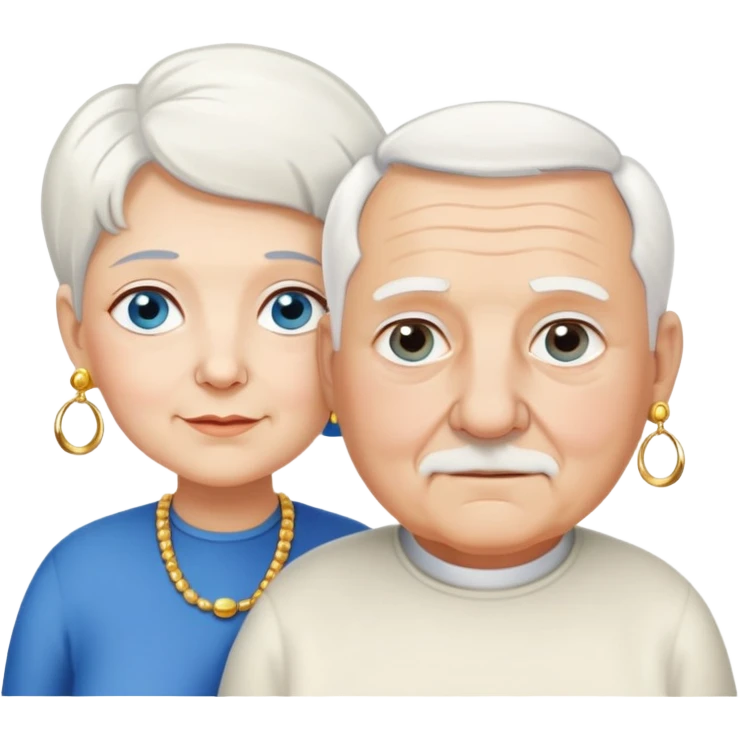 Una abuela italiana blanca con cabello corto blanco y aretes de oro, junto a su esposo de ojos azules abuelo de piel blanca italiano un poco gordo con pelo blanco corto  emoji