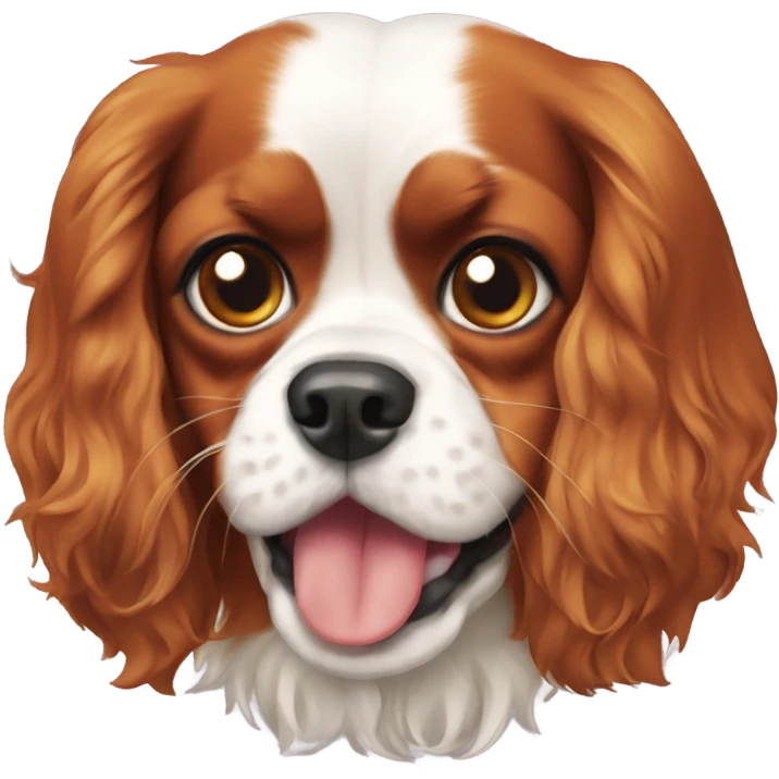 A cavalier King Charles spaniel pulling a crash face emoji
