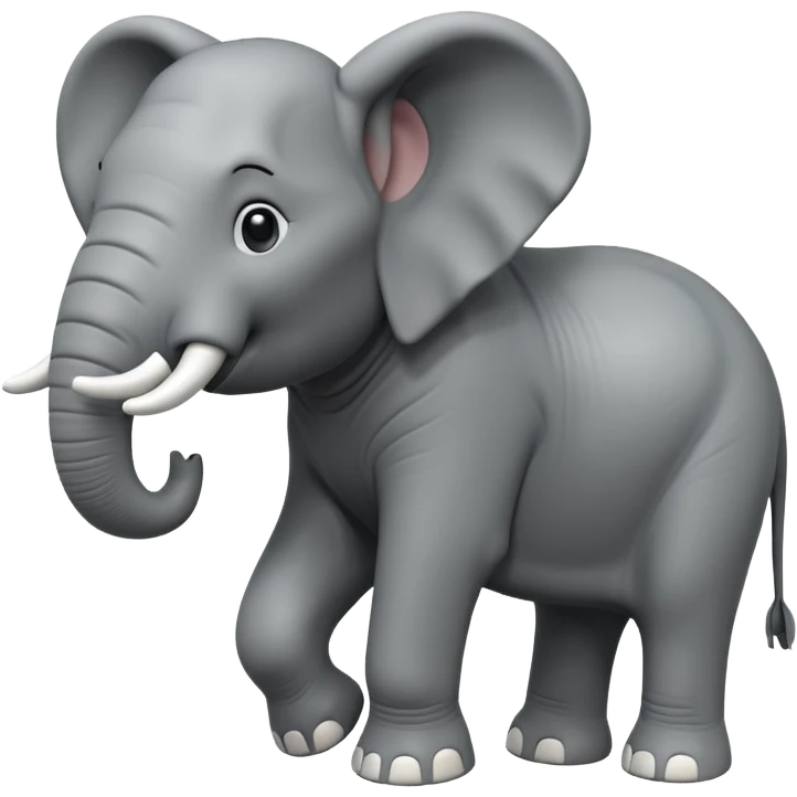 A giant 3D cartoon elephant in side view, thick gray skin, large tusks, dust around its feet, strong sunlight and shadows, realistic and powerful Memoji-style. emoji