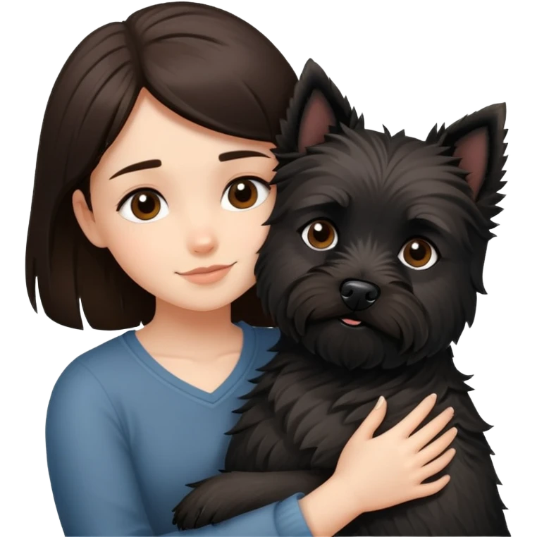 Brunette girl with black cairn terrier big hug emoji