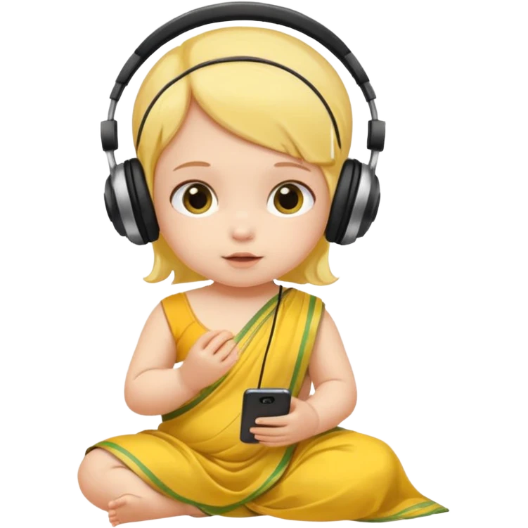 baby saree dress with headphone, yellow emoji