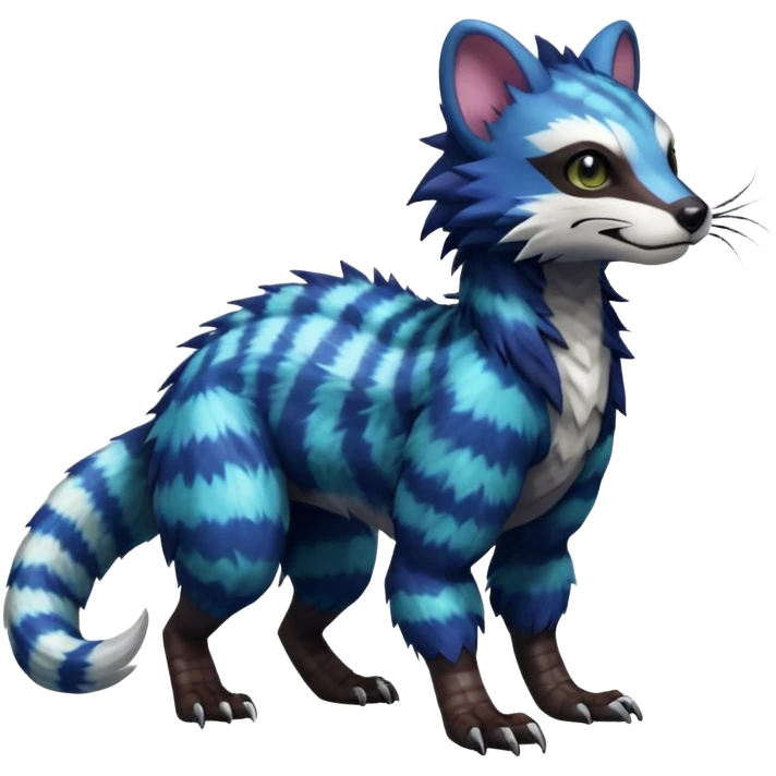 Sharp realistic Colorful translucent glowing Trico-Sergal-Furret-Ferret-Wolverine-Vernid-furry-fursona-fusion-Fakemon-animal-hybrid-creature, full body emoji