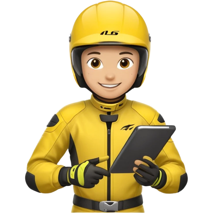 dirtbike rider in yellow gear signing autographs emoji