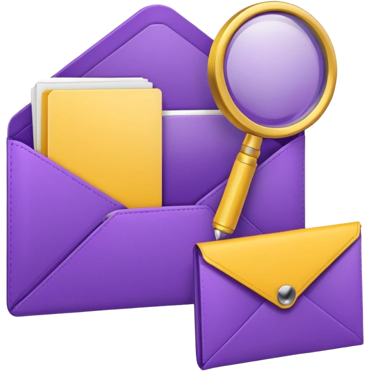 simple, minimalistic yellow (hex#FFD008) and purple (hex#8C52FF) icons of a pin, a working case, a folder, a magnifier, an email, an envelope emoji