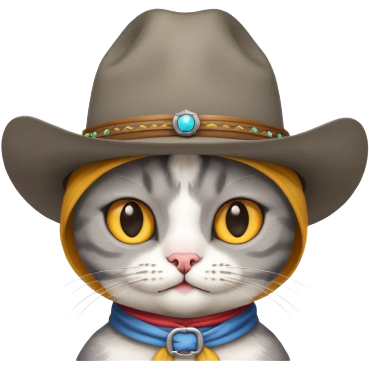 Gray short hair cat head only wearing different cowboy hat emoji