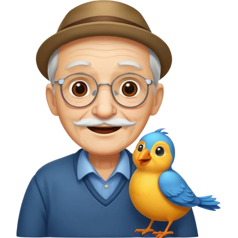 happy old man with bird emoji