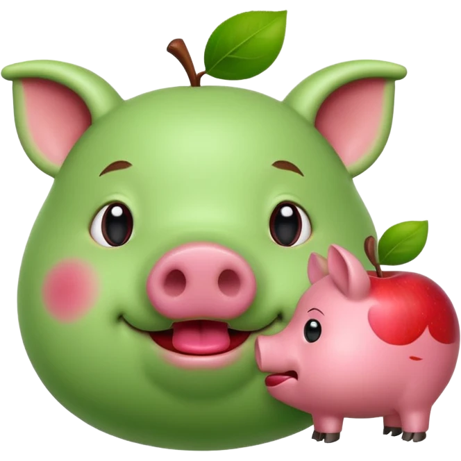 green pig with an apple in it's mouth emoji