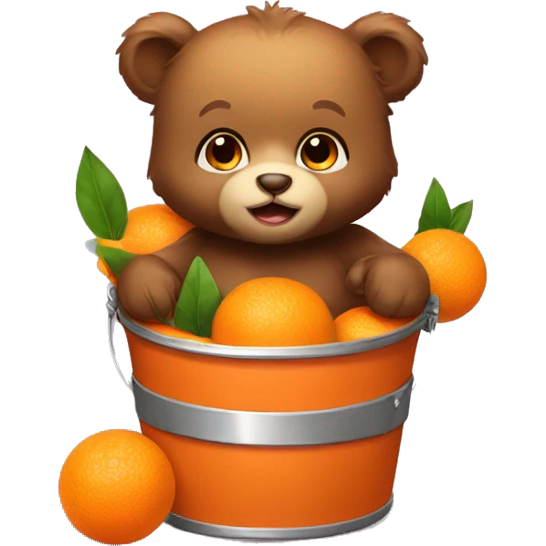 Baby bear with oranges bucket emoji