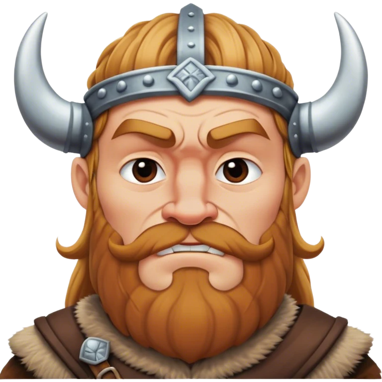  viking face with furrowed eyebrows looking upwards with thumb and index finger resting on its chin. emoji