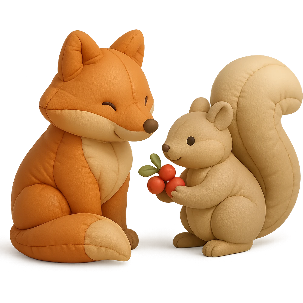 a fox and squirrel sharing berries, forest friendship scene emoji