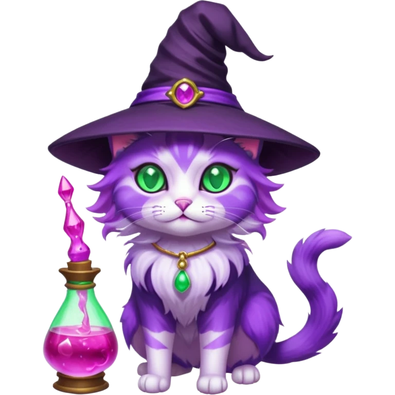 Purple witch cat full body with pink potion 🧪  emoji