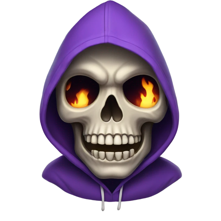 A skull with hoodie and purple flames emoji