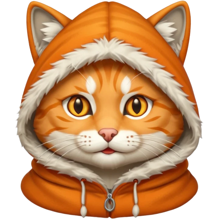 The emoji orange cat with a wolf's hood on its head
Lire this emoji