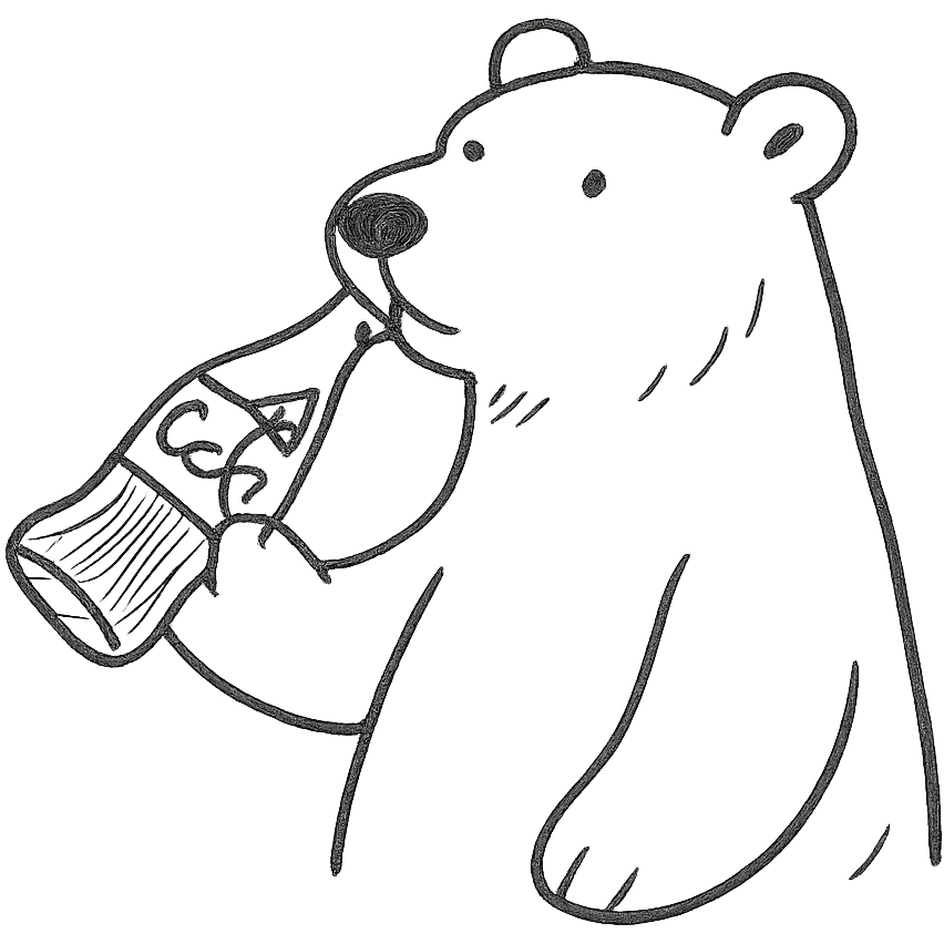 white polar bear drinking Coke, hand drawn outlined icon emoji