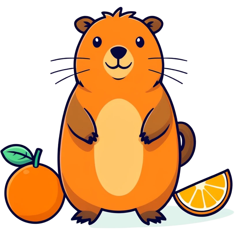 A capybara on top of a orange  emoji