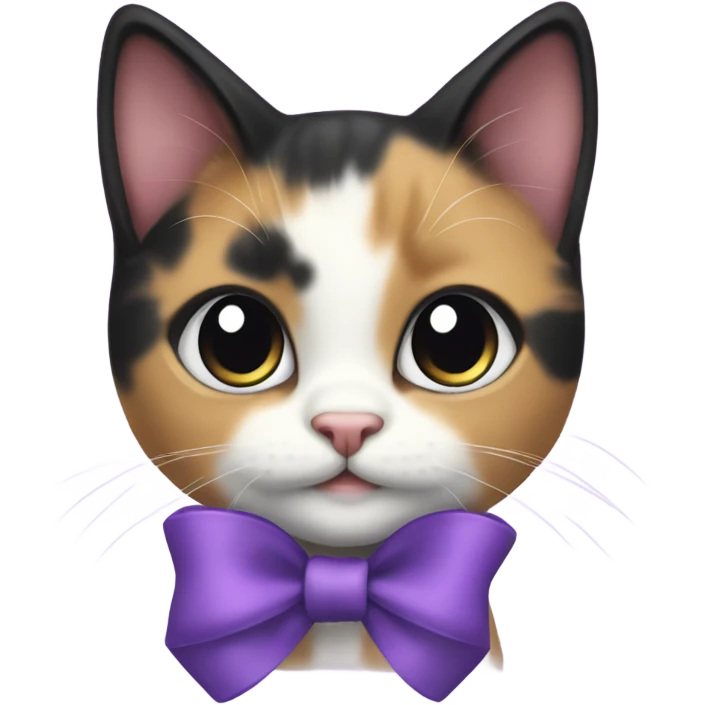Calico kitten with a purple bow emoji