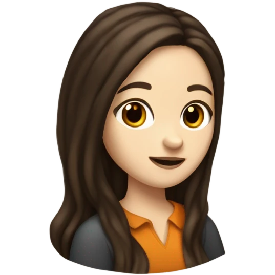 White girl with menorah and long wavier dark brown hair with her fox looking dog emoji