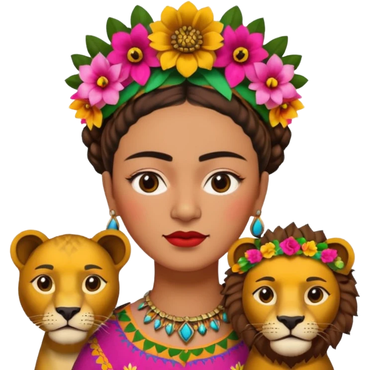 Frida Kahlo with lion emoji