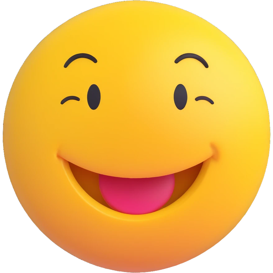 3D smiley emoji, round shape, yellow color, with text 'köszi', grateful face emoji