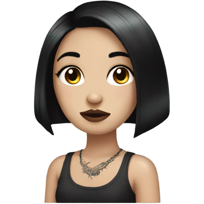 Pale girl with black hair arm tattoos emoji