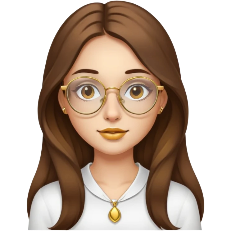 pretty girl with long brown hair, gold glasses and gold nose ring  emoji