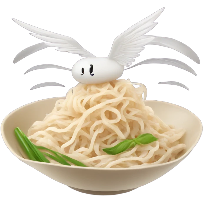 Flat rice noodles with flying wings emoji