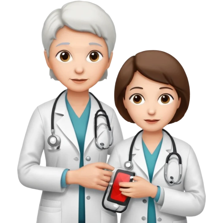 um medico medindo a pressão de uma idosa emoji