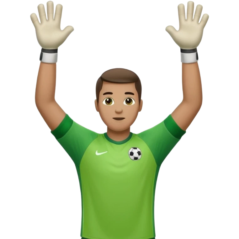 soccer goalkeeper wearing a green shirt, shorts, socks and football boots, with arms raised emoji