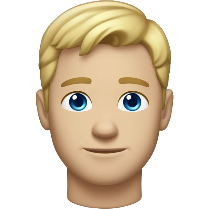 A head and shoulders shot of a 32 year old White man, with short blond hair, with none facial hair,   with blue eyes wearing a t-shirt. emoji