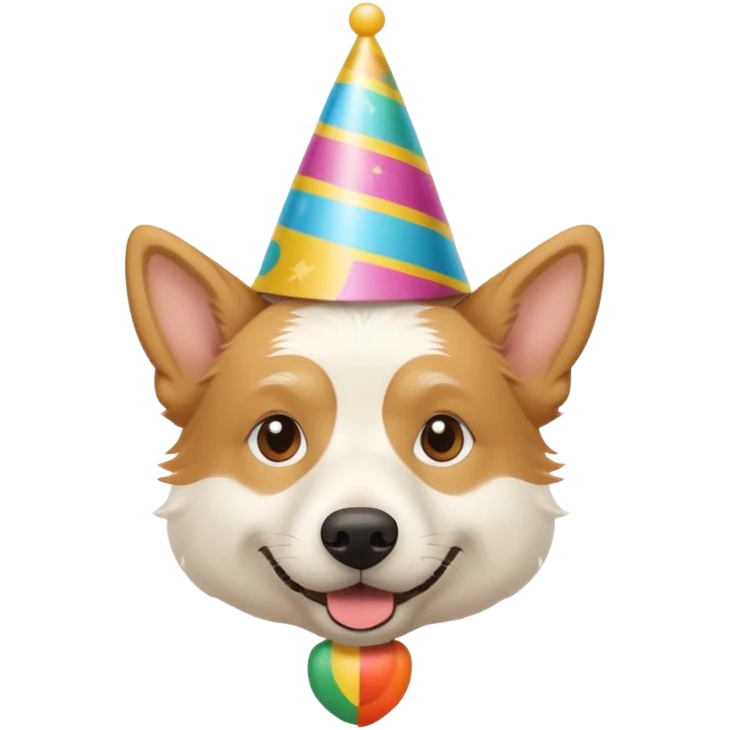 A White belgian dog wearing a party hat.   emoji