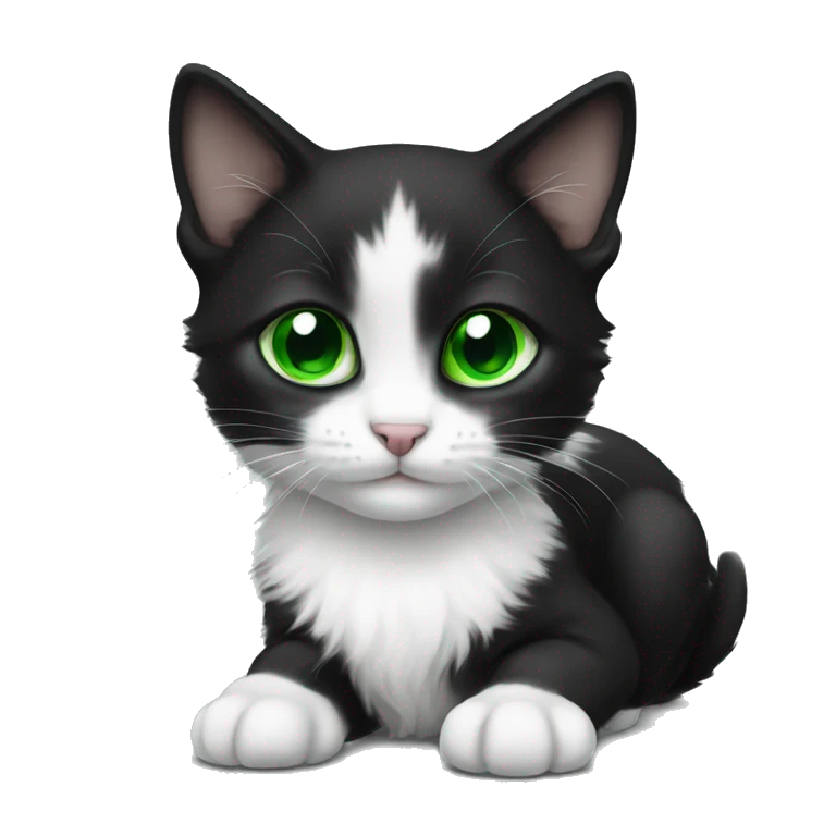 Black and white kitten with green eyes emoji