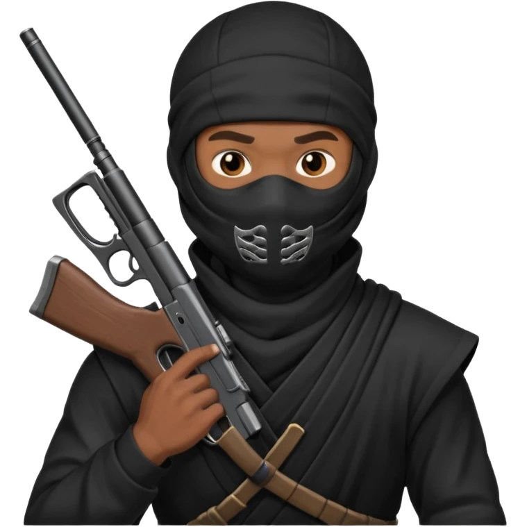 A black male in a ninja mask with a gun emoji