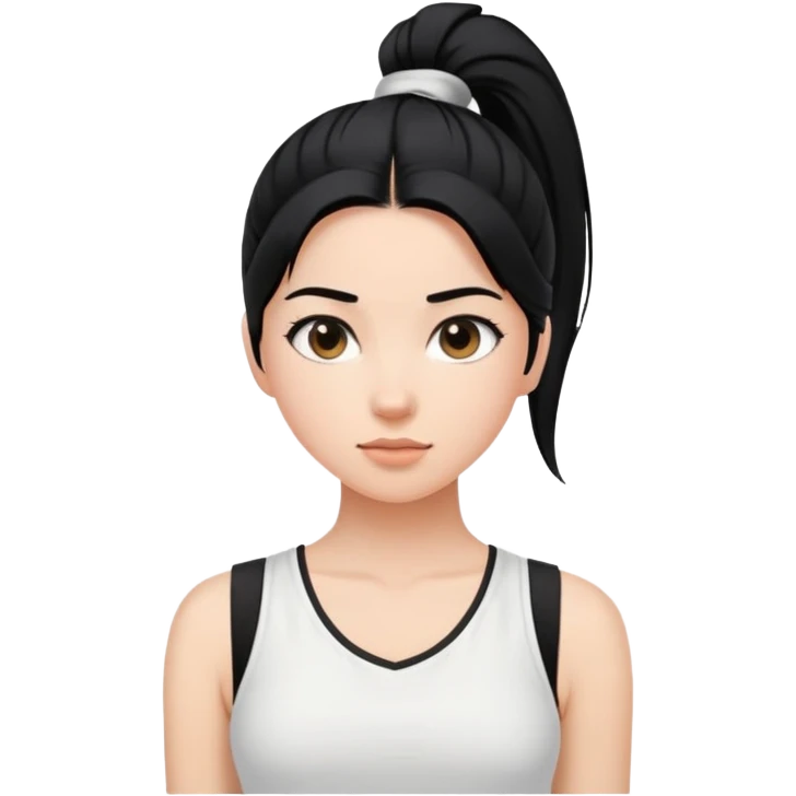 A girl with a high ponytail, a black hair tie, and a sleeveless white top emoji