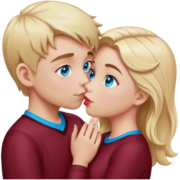 kiss-kiss boy and girl blue eyes and blond hair cloth burgundy color emoji