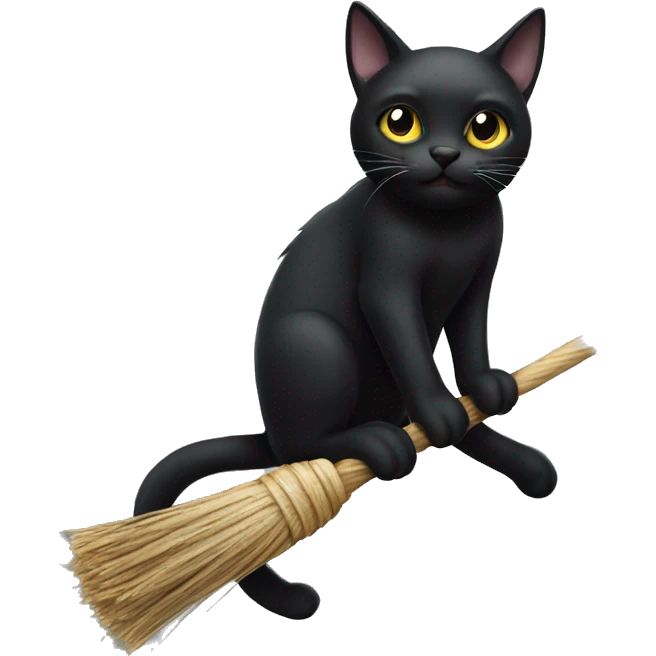 black cat on flying broom emoji