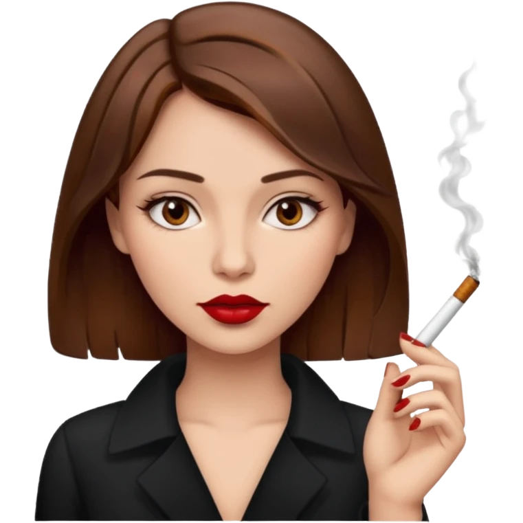 A brown hair brown eye baddie witg dark red lipstick holding cigarette  emoji