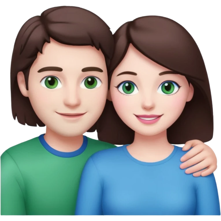 pink polaroid photo of a couple thats white with brunette hair blue and green eyes emoji