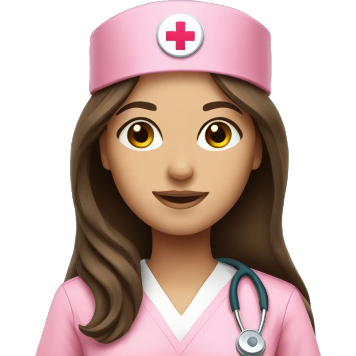 pretty brunette nurse with long hair in pink scrubs emoji