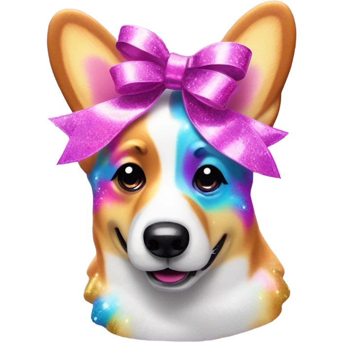 Lisa frank glitter corgi with ribbon bow on head emoji